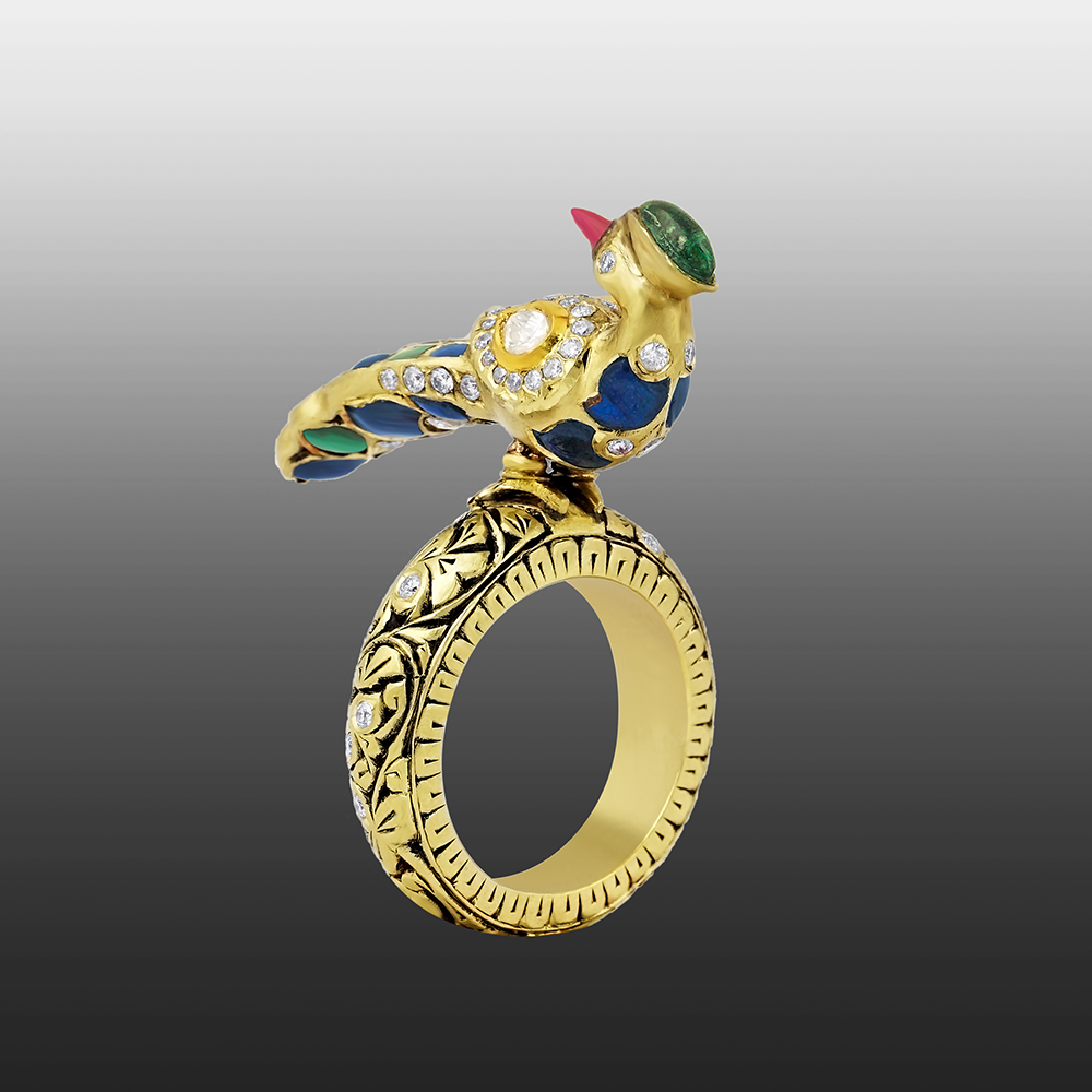 Peacock Ring with Talaf work, and Polki Accents
